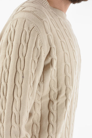 Cotton Cable Knit Crew-Neck Sweater