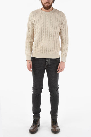 Cotton Cable Knit Crew-Neck Sweater