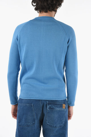 Solid Color Crew-neck Sweater with Raglan Sleeve