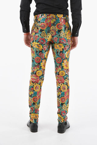 Tailored Jacquard-lurex Pants with Floral Motif