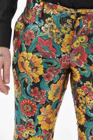 Tailored Jacquard-lurex Pants with Floral Motif