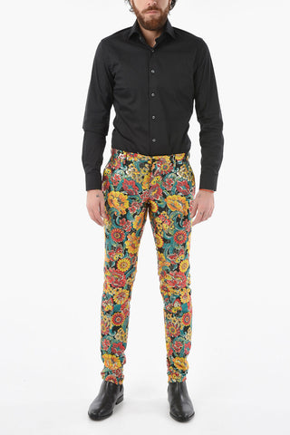 Tailored Jacquard-lurex Pants with Floral Motif