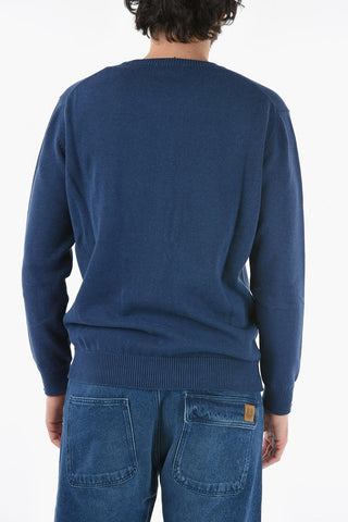 Solid Color Cotton Crew-Neck Sweater