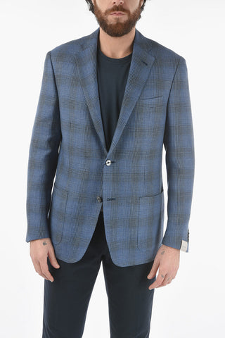 Virgin Wool and Linen Two-Button Jacket GATE District Check with Double Vents and Classic Lapel