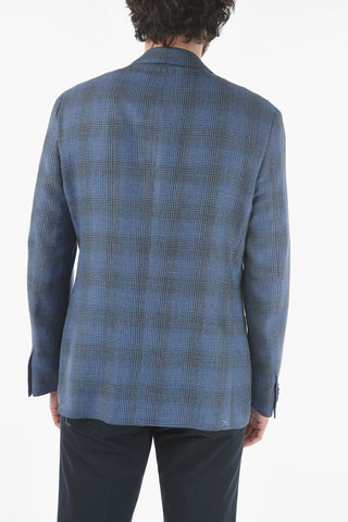 Virgin Wool and Linen Two-Button Jacket GATE District Check with Double Vents and Classic Lapel