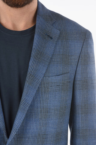 Virgin Wool and Linen Two-Button Jacket GATE District Check with Double Vents and Classic Lapel