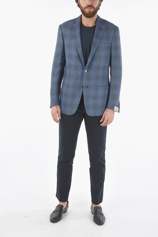 Virgin Wool and Linen Two-Button Jacket GATE District Check with Double Vents and Classic Lapel