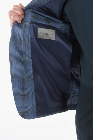 Virgin Wool and Linen Two-Button Jacket GATE District Check with Double Vents and Classic Lapel