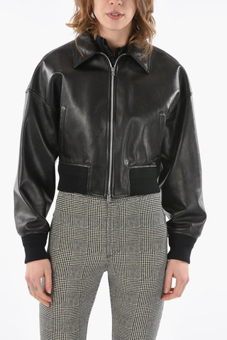 Leather Crop Bomber Jacket