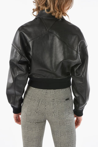 Leather Crop Bomber Jacket