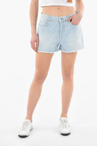 Five Pocket Shorts with Distressed Logo Print