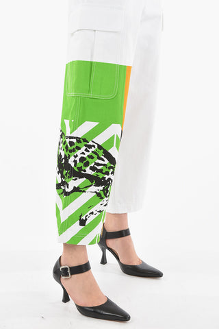 Denim Cargo Pants with Cheetah Print Detail
