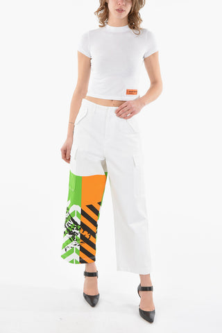 Denim Cargo Pants with Cheetah Print Detail