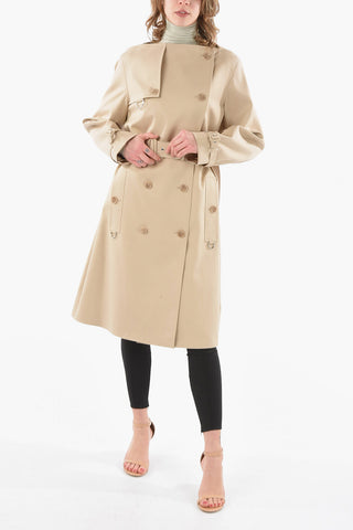 Cotton-gabardine Double-breasted Trench with Boat Neckline