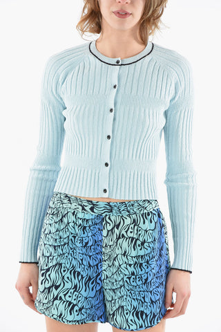 WHITE LABEL Round Neck Bouclé Cropped Cardigan