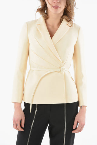 Silk-shantung-blend Belted Blazer with Ruched Detailing