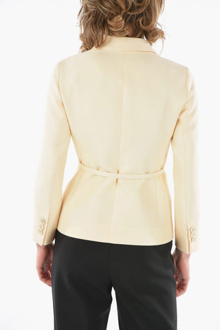 Silk-shantung-blend Belted Blazer with Ruched Detailing