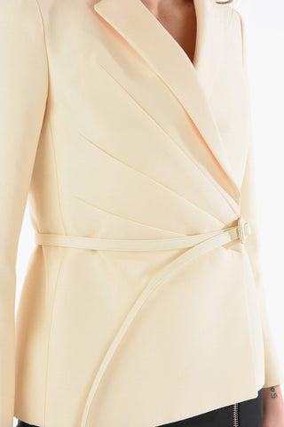 Silk-shantung-blend Belted Blazer with Ruched Detailing