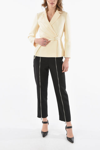 Silk-shantung-blend Belted Blazer with Ruched Detailing