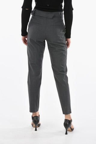 Pantalone con Silhouette a Sigaretta con Passanti in Monile e Cintura