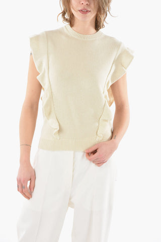 Sleeve-less Cashmere Sweater with Side Ruches