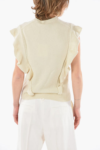 Sleeve-less Cashmere Sweater with Side Ruches