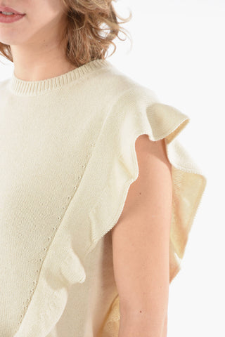 Sleeve-less Cashmere Sweater with Side Ruches