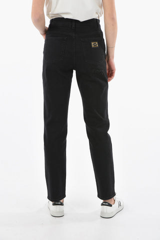Jeans Boyfriend fit in Denim Stretch con Dettagli Distress 18cm