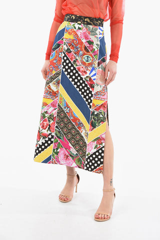 Jacquard Patchwork Printed A-line Skirt with Wide Side Vents
