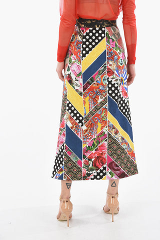 Jacquard Patchwork Printed A-line Skirt with Wide Side Vents