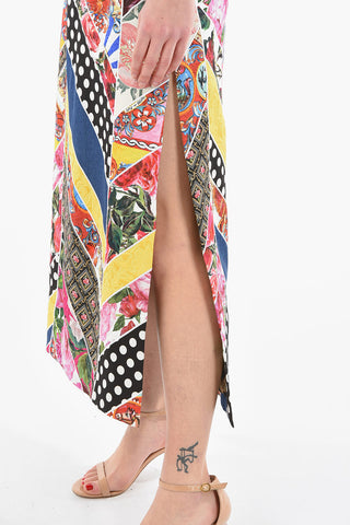 Jacquard Patchwork Printed A-line Skirt with Wide Side Vents