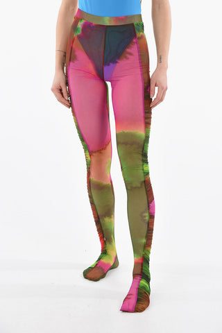 Watercolor Printed HETE Sheer Leggings with Rouches