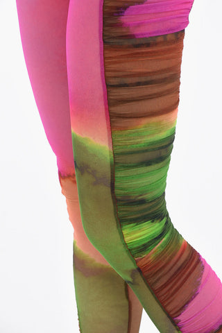 Watercolor Printed HETE Sheer Leggings with Rouches