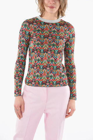 Maglia Multicolor Effetto Glitter con Girocollo a Coste 