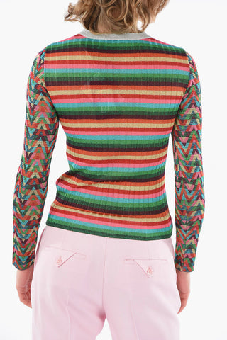 Maglia Multicolor Effetto Glitter con Girocollo a Coste 