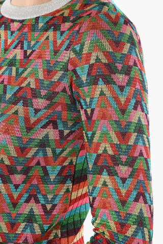 Maglia Multicolor Effetto Glitter con Girocollo a Coste 