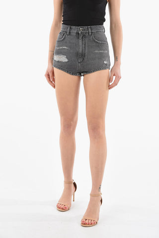 Shorts in Denim Stretch con Toppa Logo sul Retro