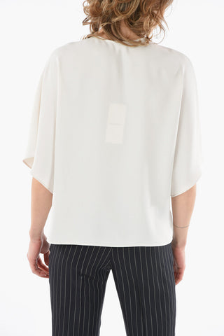 Round Neck Long Blouse with Flap Pocket
