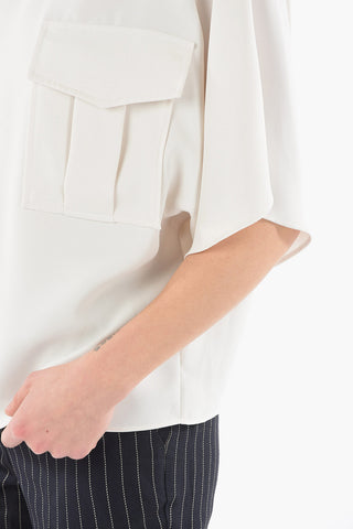 Round Neck Long Blouse with Flap Pocket