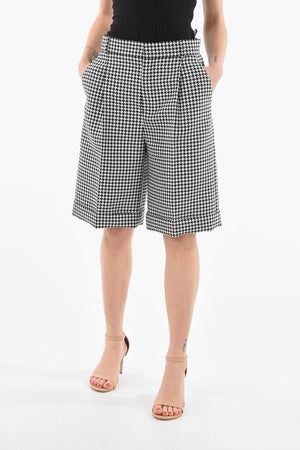 Houndstooth Motif Single-Pleat Tailored shorts