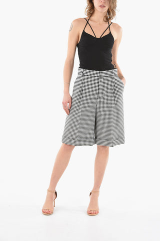 Houndstooth Motif Single-Pleat Tailored shorts
