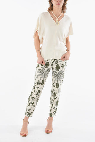 Textured-silk Caftan-inspired Top with Mother-of-pearls Necklace in Macramé
