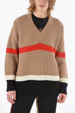 Maglia Collo a V SALMA in Misto Cashmere con Motivo a Righe