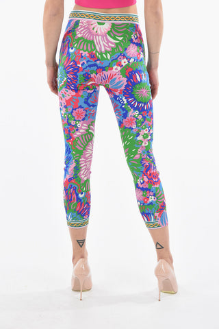 Multicolor Graphic Print Low-rise Cropped Silk Leggings