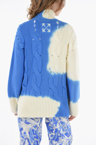 Turtleneck Tie Dye Aran Cotton Pullover