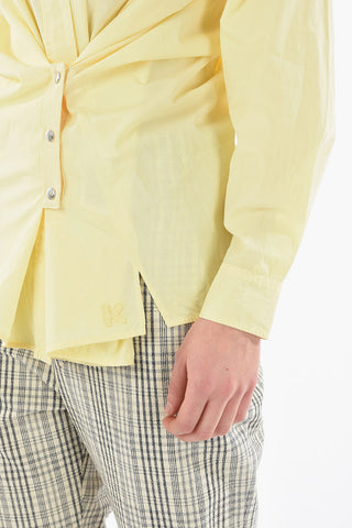 Camicia in Popeline di Cotone con Arricciatura a Bottoni