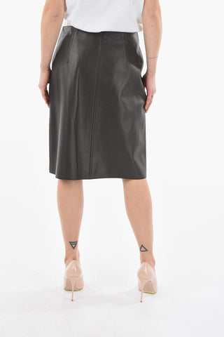 Hidden Buttons Leather Skirt
