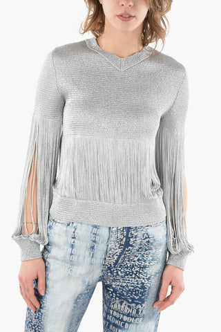 Lurex V-Neckline Pullover with Elastic Cuffs