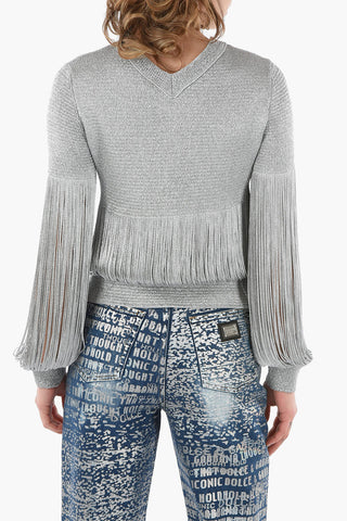 Lurex V-Neckline Pullover with Elastic Cuffs