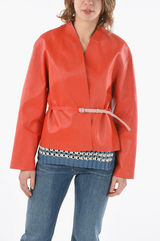 1972 Giubbotto Open Front in Pelle Reversibile con Cintura